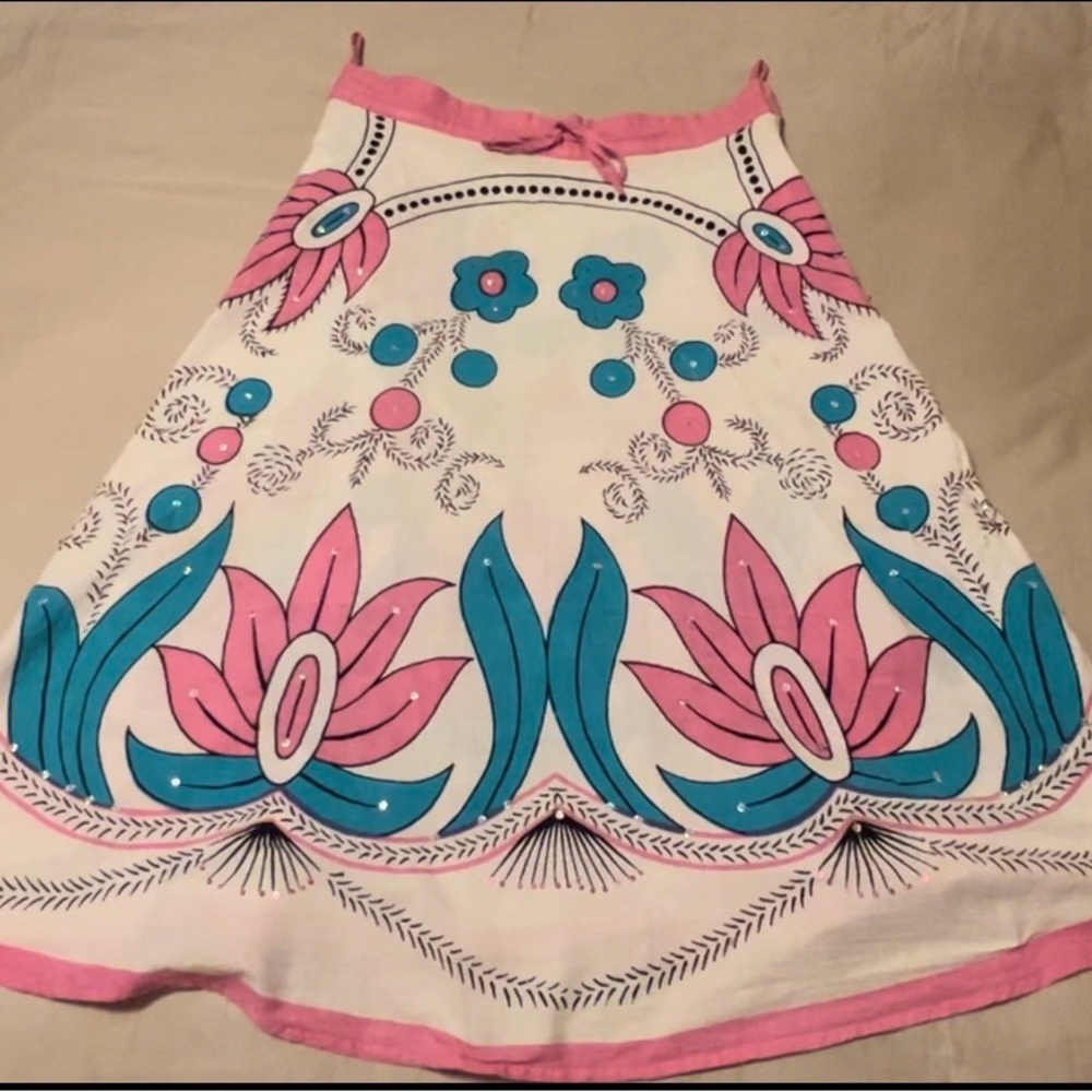 Women’s Velvet brand dress. White, with pink/teal floral, used/ babied.